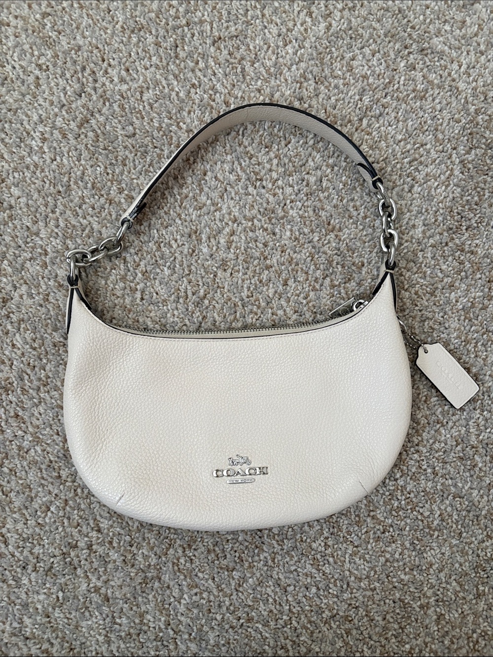 Coach Payton Hobo Bag in Chalk White Pebbled Leather Silver Hardware